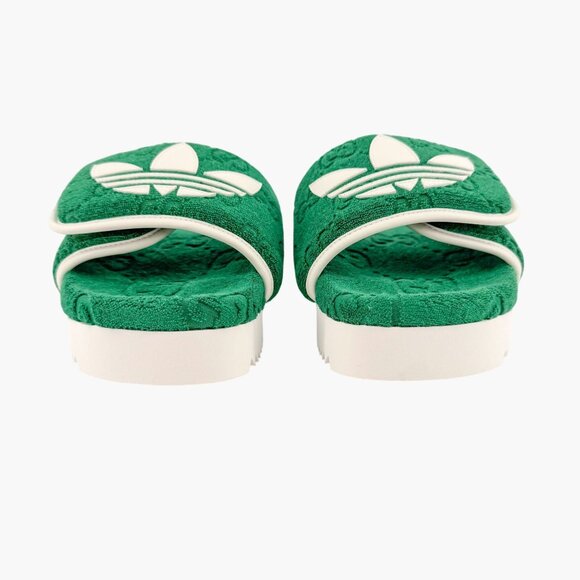 Gucci x Adidas GG Platform Slide Sandals EU 37 US 7 Green Monogram Terry Mule - Picture 6 of 12